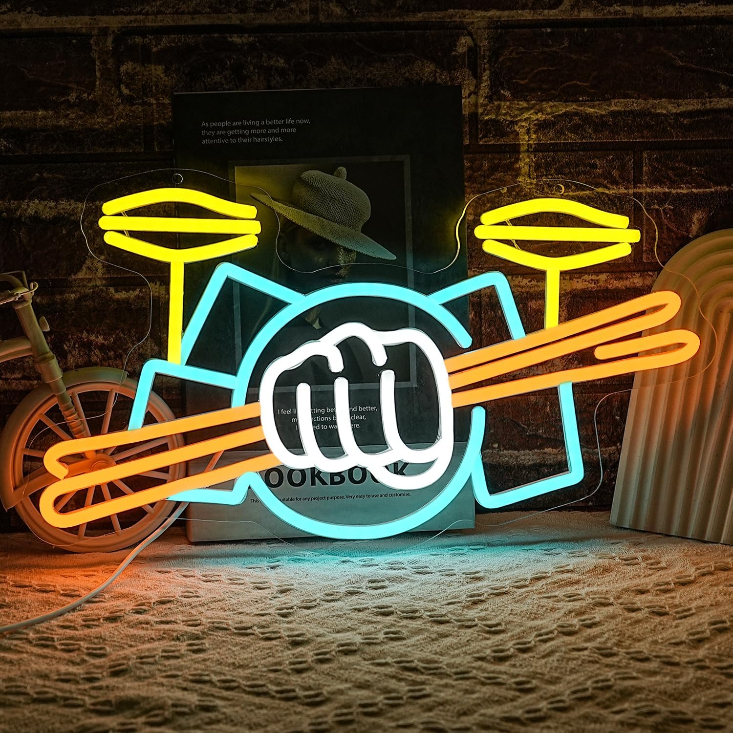 Drum Set Neon Sign USB Powered - đánh giá và giá Musical Instrument Set